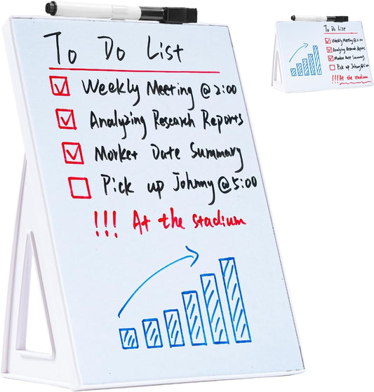 Desktop Dry Erase Board, Small Whiteboard with Stand, A5 Size 8.3 x 5.8 Inches with A Dry Erase Marker, Detachable Stand & to Do List Card (A5)
