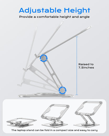 LOXP Adjustable Laptop Stand, Computer Stand with 360 Rotating Base, Ergonomic Laptop Riser Mount for Desk Foldable Protable Computer Desk Fits with MacBook Pro Air (10-16") - Pink