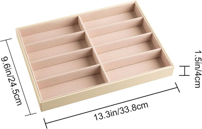 Frebeauty Sunglass Organizer,PU Leather Glasses Organizer,8-Slot Sunglasses Tray,Men's/Women's Sunglasses Box,Sunglass Case,13.3 x 9.6 x 1.5 Inches,Eyeglass/Eyewear Display Tray(Grey)