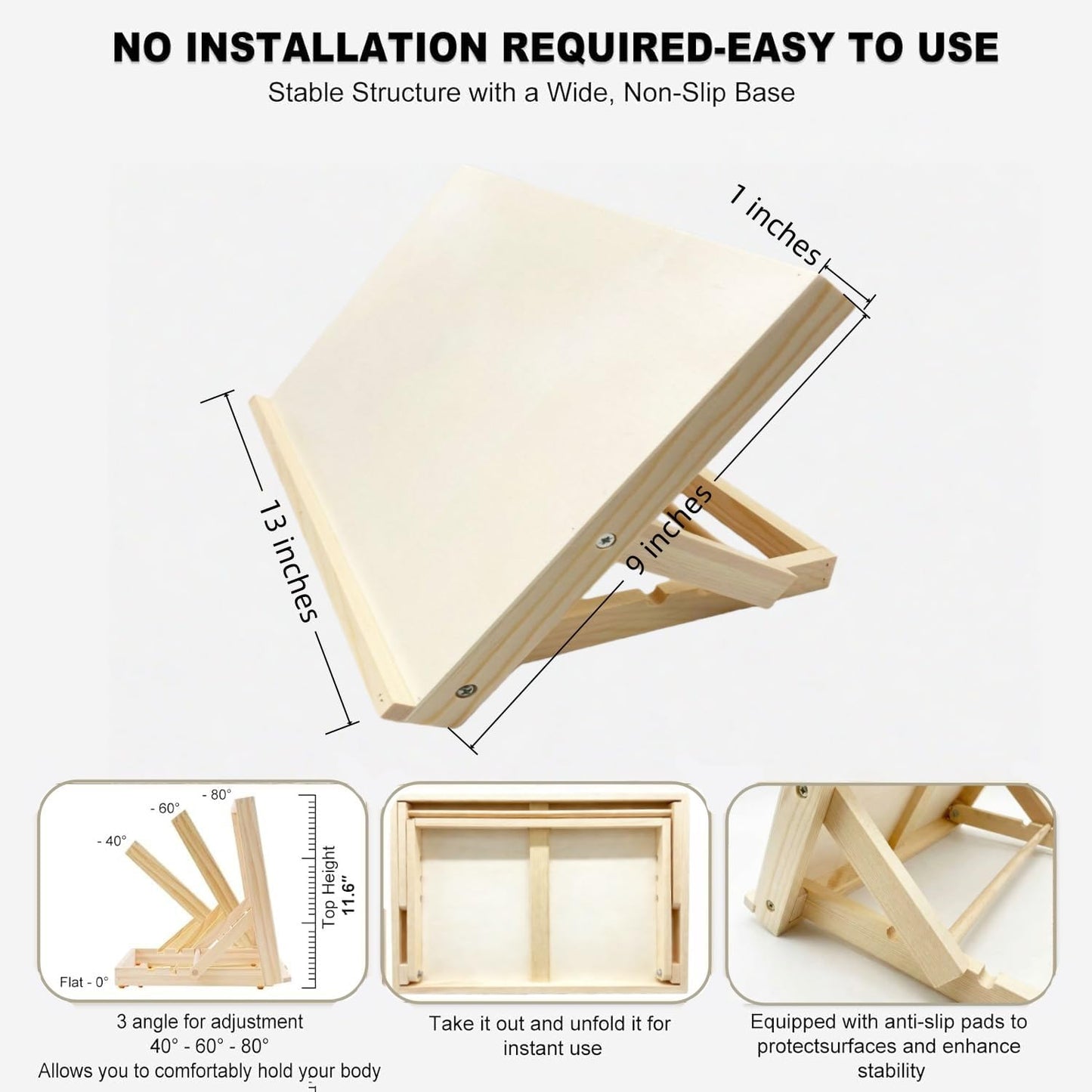Tabletop Easel, Adjustable & Portable Desktop Art Stand, 13”x9” Solid Pine Wood Drawing Board for Painting, Drawing Canvas & Sketchbooks, Perfect for Adults & Artists