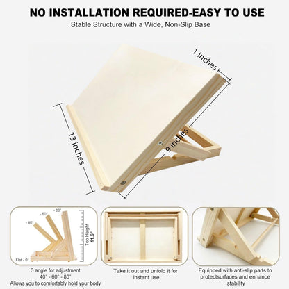 Tabletop Easel, Adjustable & Portable Desktop Art Stand, 13”x9” Solid Pine Wood Drawing Board for Painting, Drawing Canvas & Sketchbooks, Perfect for Adults & Artists