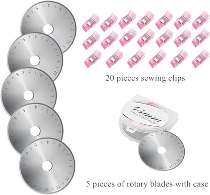 Headley Tools Rotary Cutter Set - 45mm Fabric Cutter, 5 Extra Rotary Blades, A3 Cutting Mat, Quilting Ruler and Sewing Clips, Craft Knife Set, Ideal for Crafting, Sewing, Patchworking, Purple
