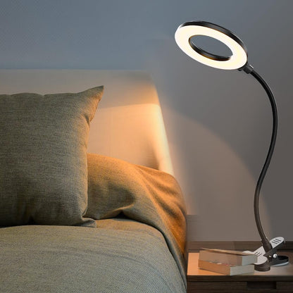 LED Desk Lamp with Clamp, Eye-Caring Reading Light with 3 Color Modes 10 Brightness, Flexible Gooseneck Clip On Lamp for Home Office Bed Headboard, USB Powered Dimmable Table Light