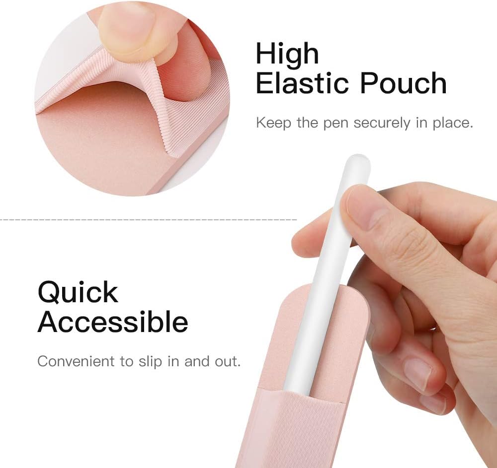 MoKo Pencil Holder Sticker Fit Apple Pencil Pro, Apple Pencil (USB-C), iPencil 1st/2nd Generation, Elastic Pencil Pocket Pouch Adhesive Sleeve Attached to iPad Case for Stylus Pens,Black