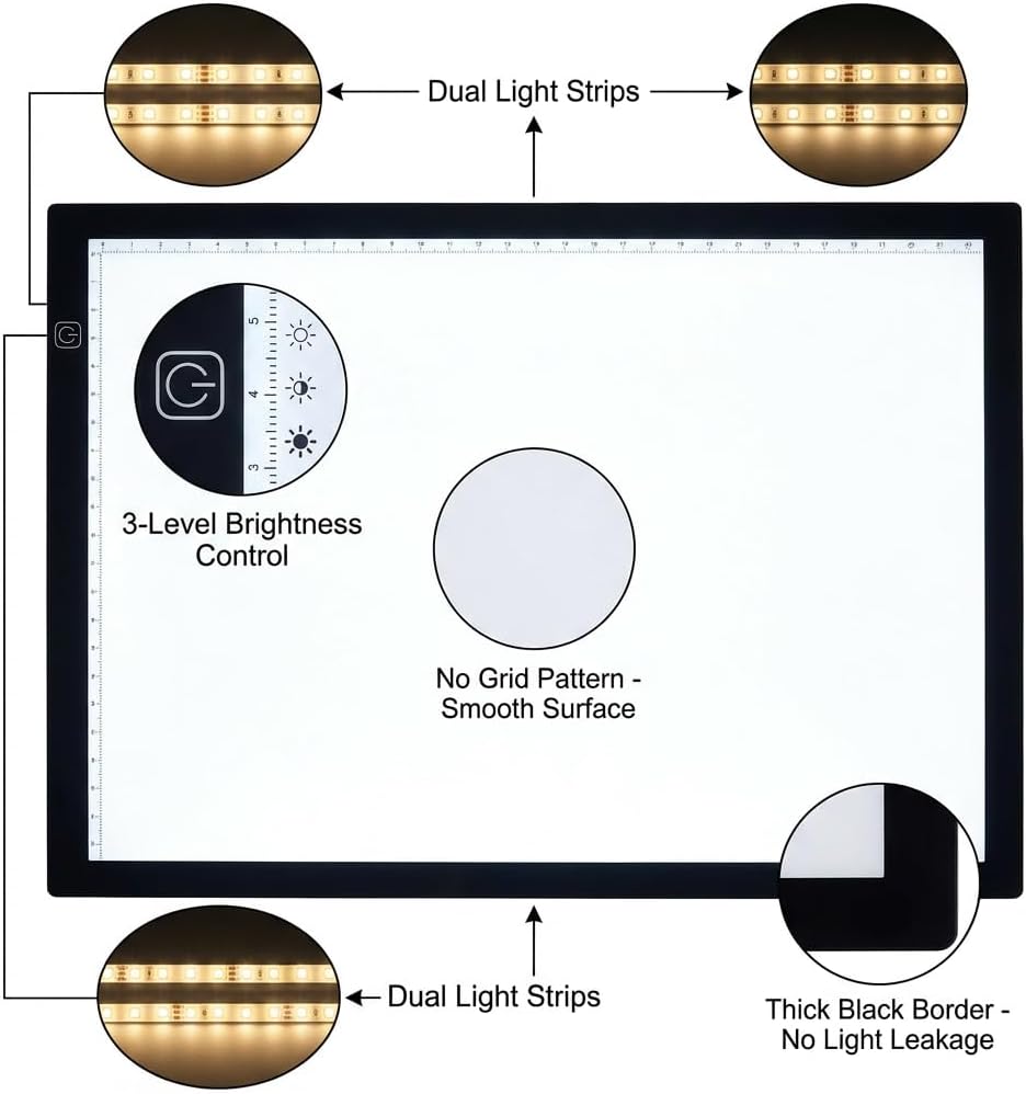 A2 Extra Large Tracing LED Light Pad for Diamond Art, Sketching, Painting - Adjustable Brightness, Sketching, Tracing - USB Powered DIY Diamond Art Light Box - No mesh No dot