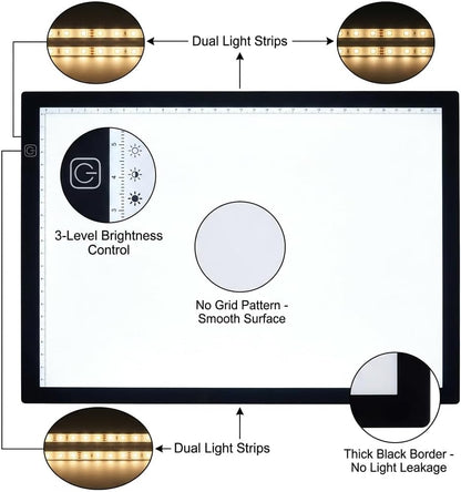 A2 Extra Large Tracing LED Light Pad for Diamond Art, Sketching, Painting - Adjustable Brightness, Sketching, Tracing - USB Powered DIY Diamond Art Light Box - No mesh No dot