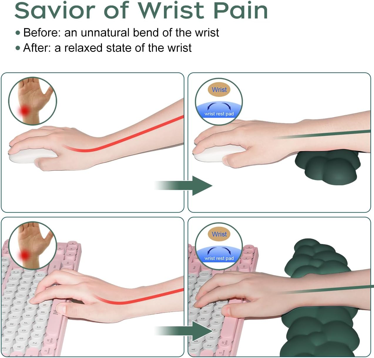 JIKIOU Upgrade Leather Cloud Keyboard Wrist Rest, Cloud Wrist Rest with Non-Slip PU Base, Comfortable Memory Foam Wrist Rest for Computer Laptop Mac Gaming Office and Pain Relief Christmas Wish Gift