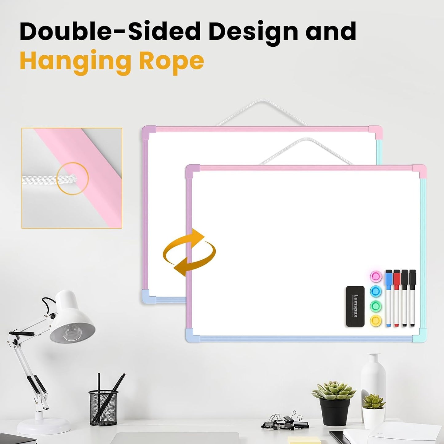 Small Dry Erase Board for Wall, 16" x 12" Double-Sided Hanging Whiteboard, Magnetic White Board with 4 Markers, 4 Magnets and 3 Mini Sticky Notes, Portable Whiteboard for Kids, School, Home, Office