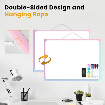 Small Dry Erase Board for Wall, 16" x 12" Double-Sided Hanging Whiteboard, Magnetic White Board with 4 Markers, 4 Magnets and 3 Mini Sticky Notes, Portable Whiteboard for Kids, School, Home, Office