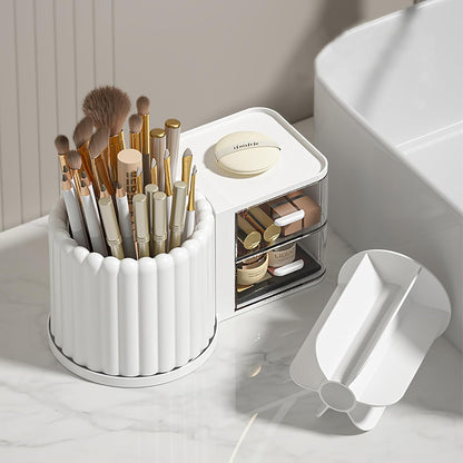Anyoifax 360 Rotating Makeup Brush Holder 7 Slots Make Up Brush Organizer Removable Spinning Cosmetic Brushes Storage Pen Holder for Vanity, Dresser, Desk, White