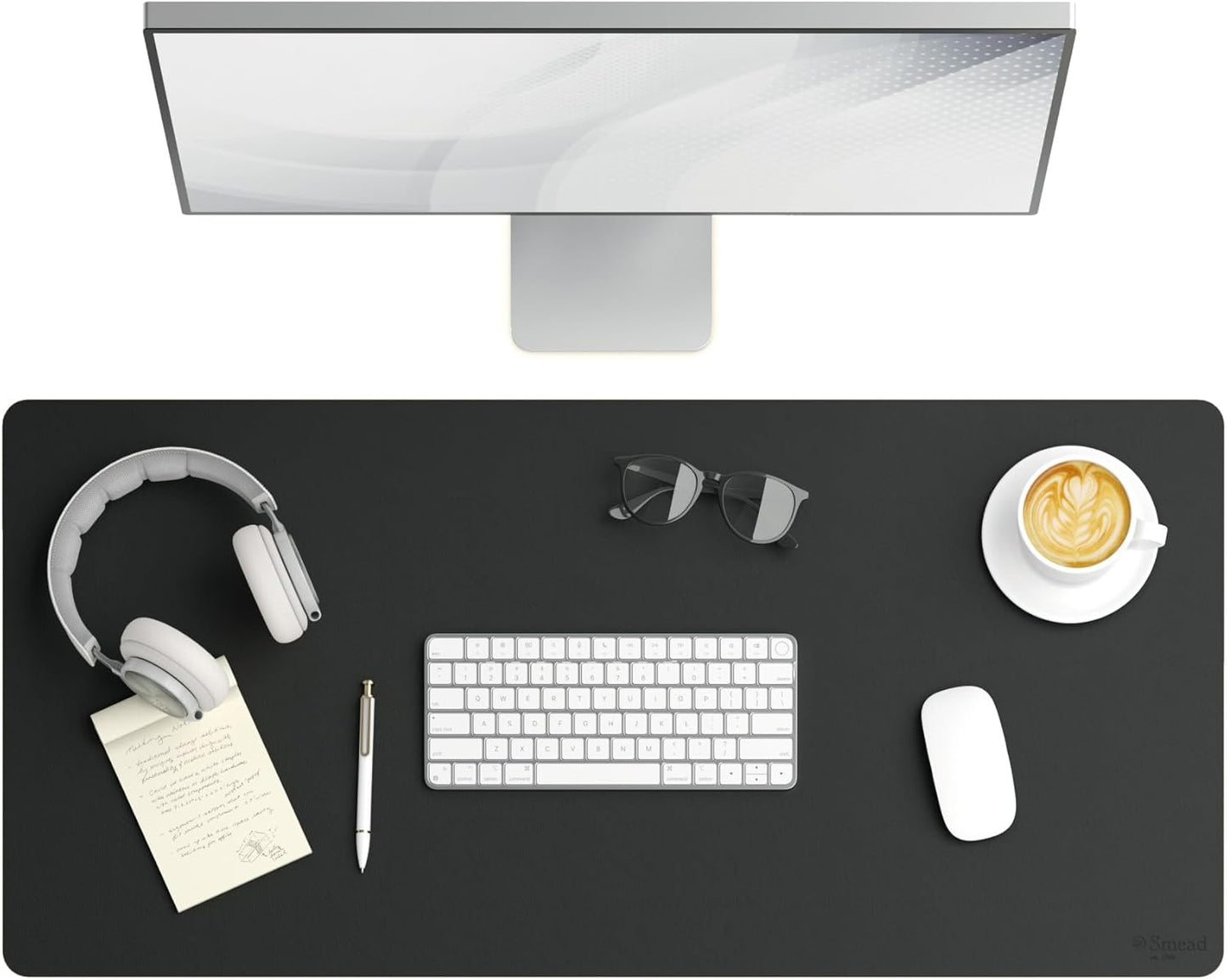Smead Desk Pad, Vegan Leather Desk Mat with Non-Slip Faux Suede Backing, Perfect Desk Organizer for Office Decor, 31.5” x 15.7” Medium, Sandstone (64831)