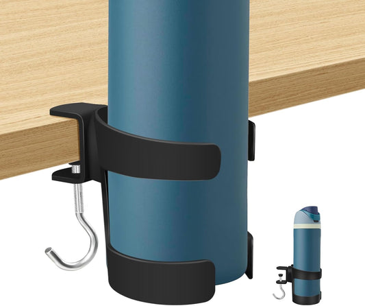 Desk Cup Holder, 2-in-1 Cup Holder for Desk Compatible with Stanley,Sinple Midern, Hydroflask, Owala, Adjustable Anti-Spill Tumbler Organizer with Hook for Home Office and School