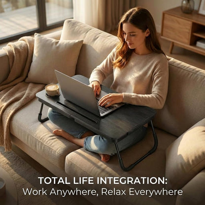 BUYIFY Foldable Laptop Bed Desk for Couch, Sofa - Large Lap Desk Tray Table with Cup Holder and Tablet Slot - Portable Notebook Stand for Eating, Writing, Studying and WFH -NEW-006-USA Original Patent