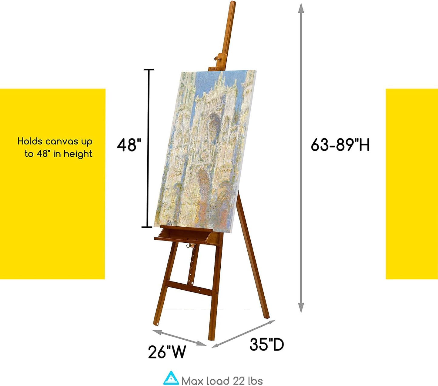MEEDEN Large Painters Easel Adjustable Solid Beech Wood Artist Easel, Studio Easel for Adults with Brush Holder, Holds Canvas up to 48" - Walnut