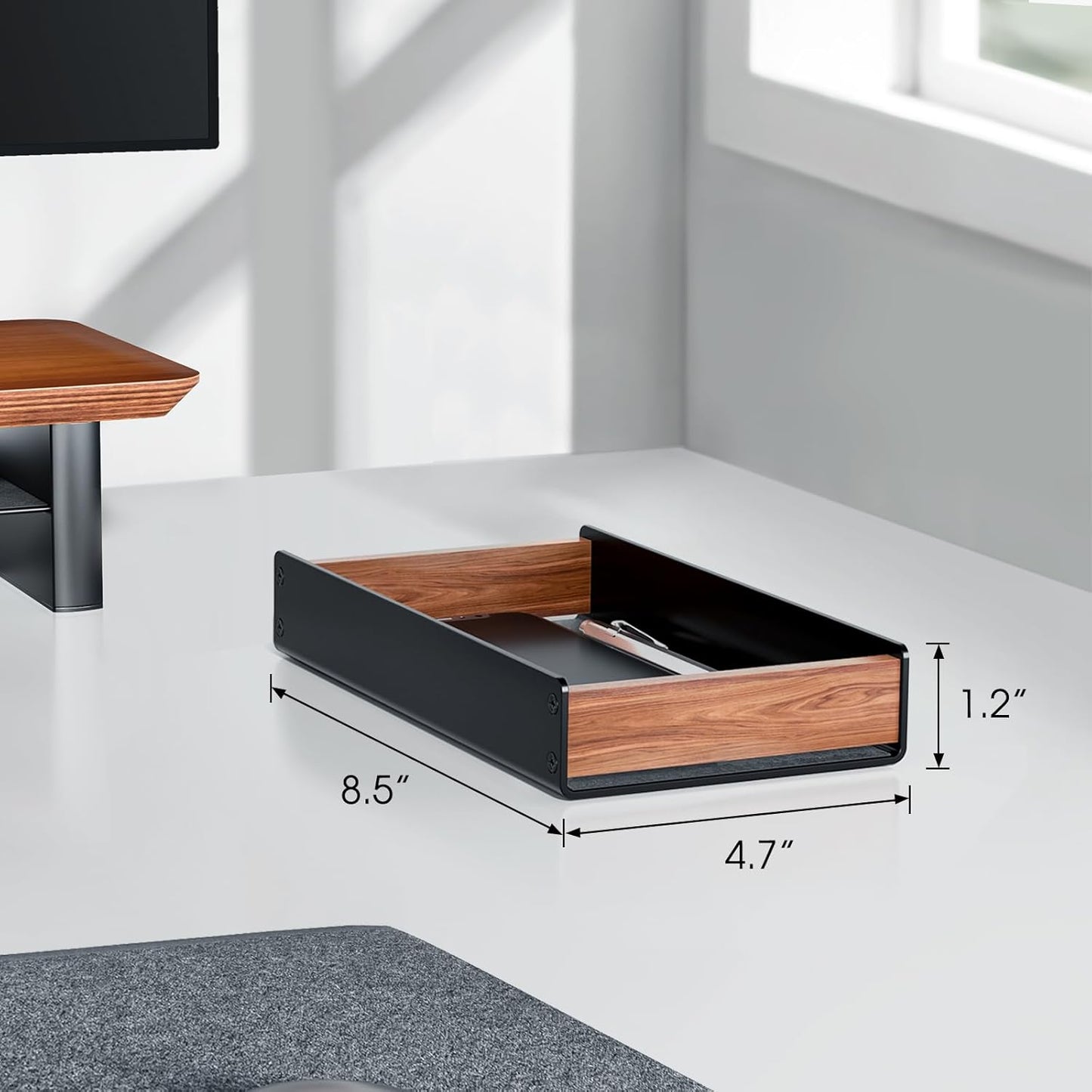 UPERGO Walnut Desk Tray with Pen Holder Set, Natural Wooden Desk Drawer Organizer Office, Organizer Tray for Keys, Pen, Watch