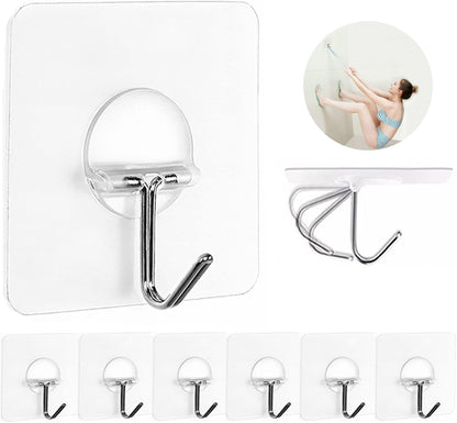 JINSHUNFA Adhesive Wall Hooks 13LB Heavy Duty No Drill Large Transparent Waterproof Hooks for Bathroom Kitchen Towel Coat 8 Pack