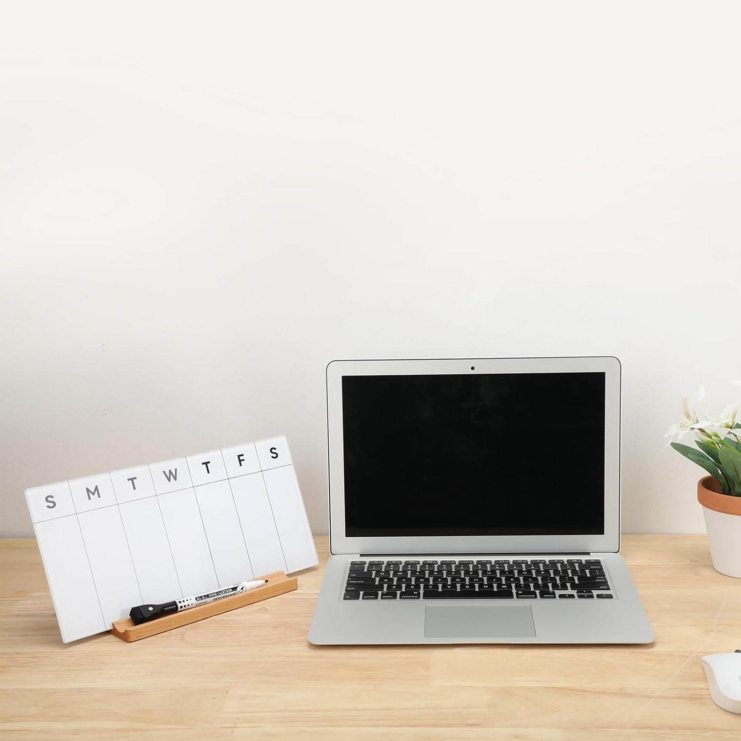 Desktop Glass Whiteboard with Wood Base, Small Whiteboard Glass Dry Erase Board Mini Whiteboard Portable Desk Whiteboard for Home, Office, 6.9x5.86 inch. Accessories Included