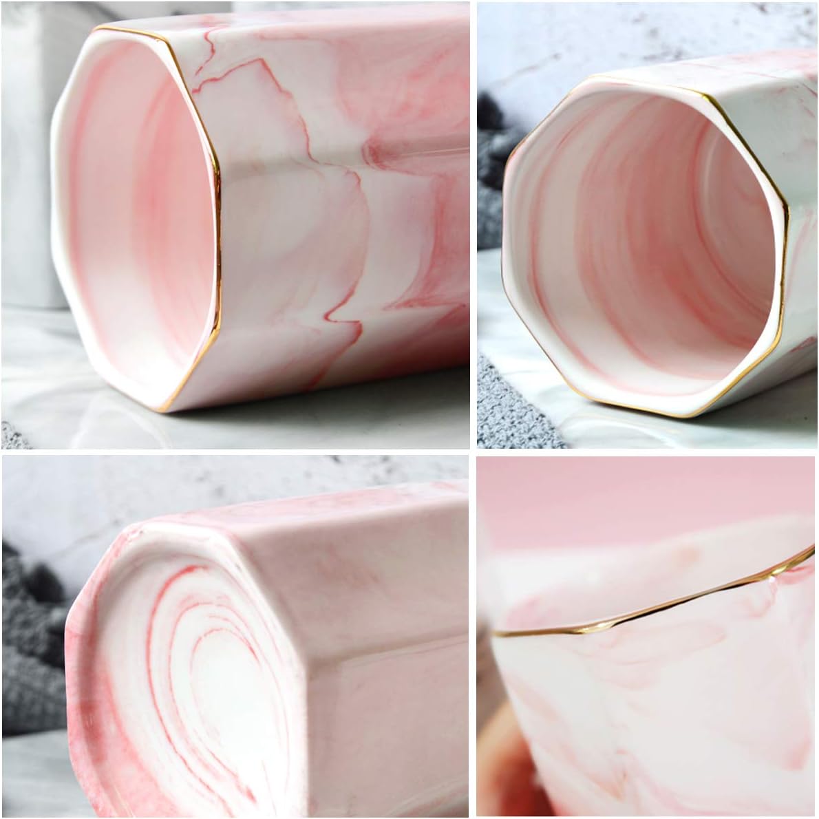 Pen Holder, Pencil Holder for Desk, Marble Desk Organizer Cute, Durable Ceramic Pencil Cup, Decorative Makeup Brush Holder Cup, Stationery Holder for Office, Home, Gray Marble