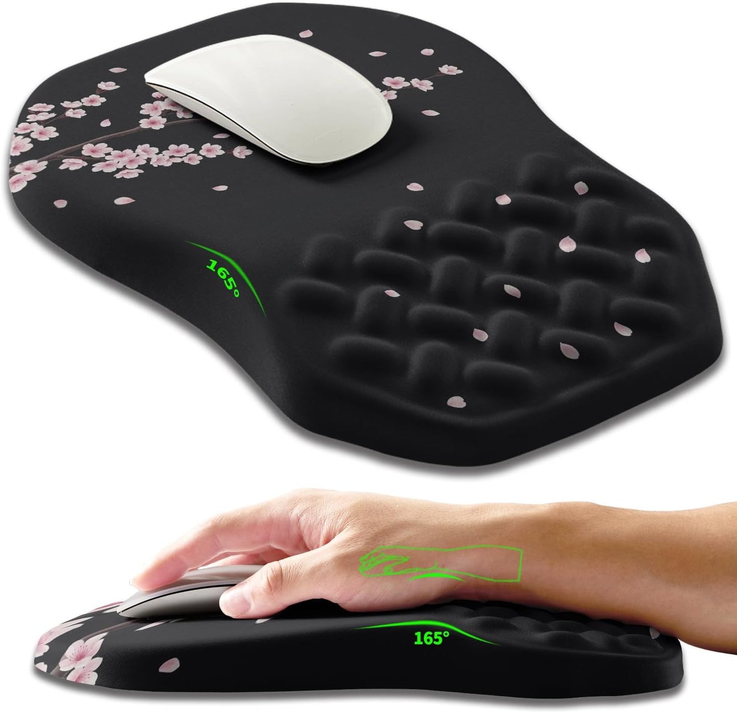 Ergonomic Slope Mouse Pad Wrist Support, Wrist Rest Mousepad for Carpal Tunnel Pain Relief with Massage Bulge and Slow Rebound Memory Foam (12x8 inch, Black)