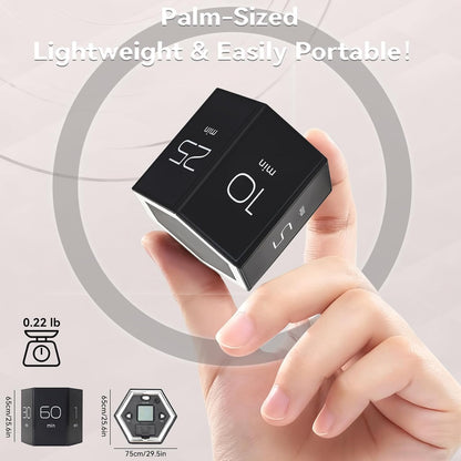 HomeBeyond Hexagon Flip Timer, Cube Countdown Clock with LCD Digital Display, Magnetic Suction, Mute Alarm Modes, Ideal for Study, Office, Gym, Kitchen, Black