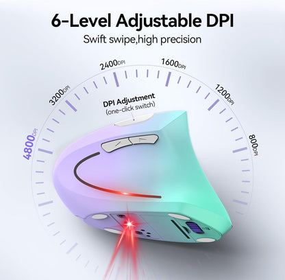 TECKNET Ergonomic Mouse, Wireless Bluetooth Vertical Mouse, 4800 DPI Optical Tracking, 6 Adjustable DPI, Quiet Clicks, 2.4GHz with USB A Receiver, 12 Months Battery, 6 Buttons, Wide Compatibility