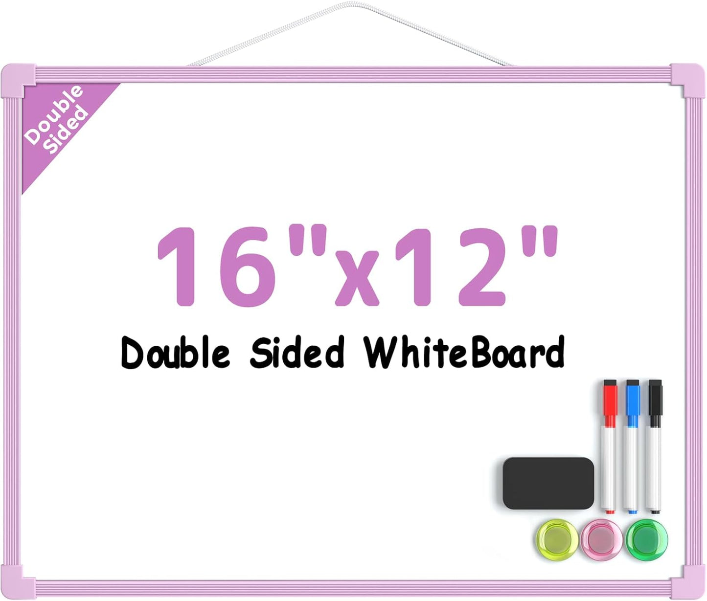 MaxGear Double-Sided Dry Erase Board for Wall, 16"x12" Hanging Whiteboard, Small Dry Erase White Board with 3 Markers and 4 Magnets, Portable Whiteboard for Planning, Drawing, Memo, to Do List