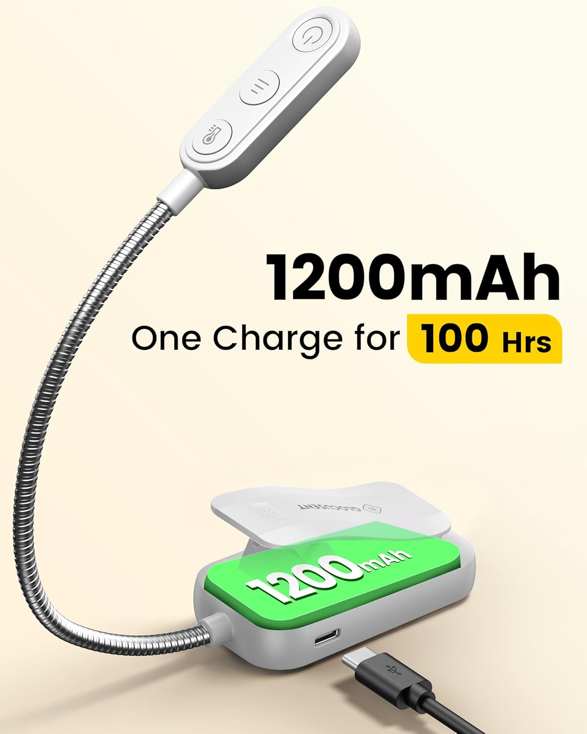 Glocusent 20 LED Reading Lights for Books in Bed, Eye Caring Reading Light, 5 Colors & 5 Brightness 3–100LM Dimmable, 1200mAh Rechargeable Book Light to 90H, Lightweight Clip on Light for Book Lovers