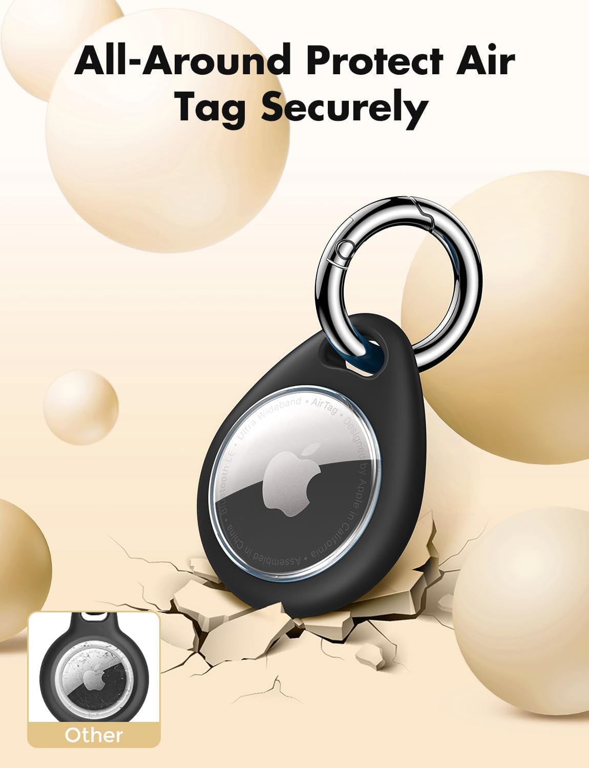 UNBREAKcable AirTag Holder for Apple - 4 Pack Air Tag Case [Fit Tightly Design] [Easy to Install] [Hold Securely] Waterproof TPU Protective Cover with Metal Keychain for Kids,Pet,Luggage,Backpack,Keys