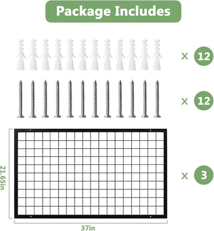 NectaCol 3 Packs Grid Wall Panels, Metal Black Wire Grid Panel, Gridwall Display Rack, Heavy Duty Gridwall Panels for Retail Display