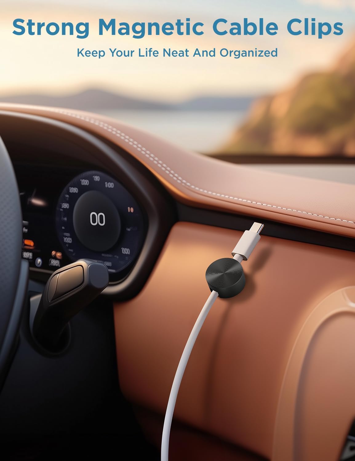 Maveek Magnetic Cord Clips Black, Silicone Cord Organizer Magnet Cable Holder Charging Cable Management Cord Keeper with Adhesive Metal Disc (5 Piece, Large Size)
