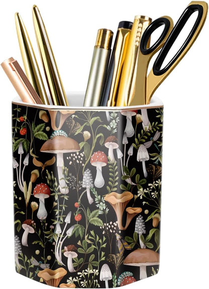 Pen Holder, Pencil Holder for Desk, Marble Desk Organizer Cute, Durable Ceramic Pencil Cup, Decorative Makeup Brush Holder Cup, Stationery Holder for Office, Home, Gray Marble