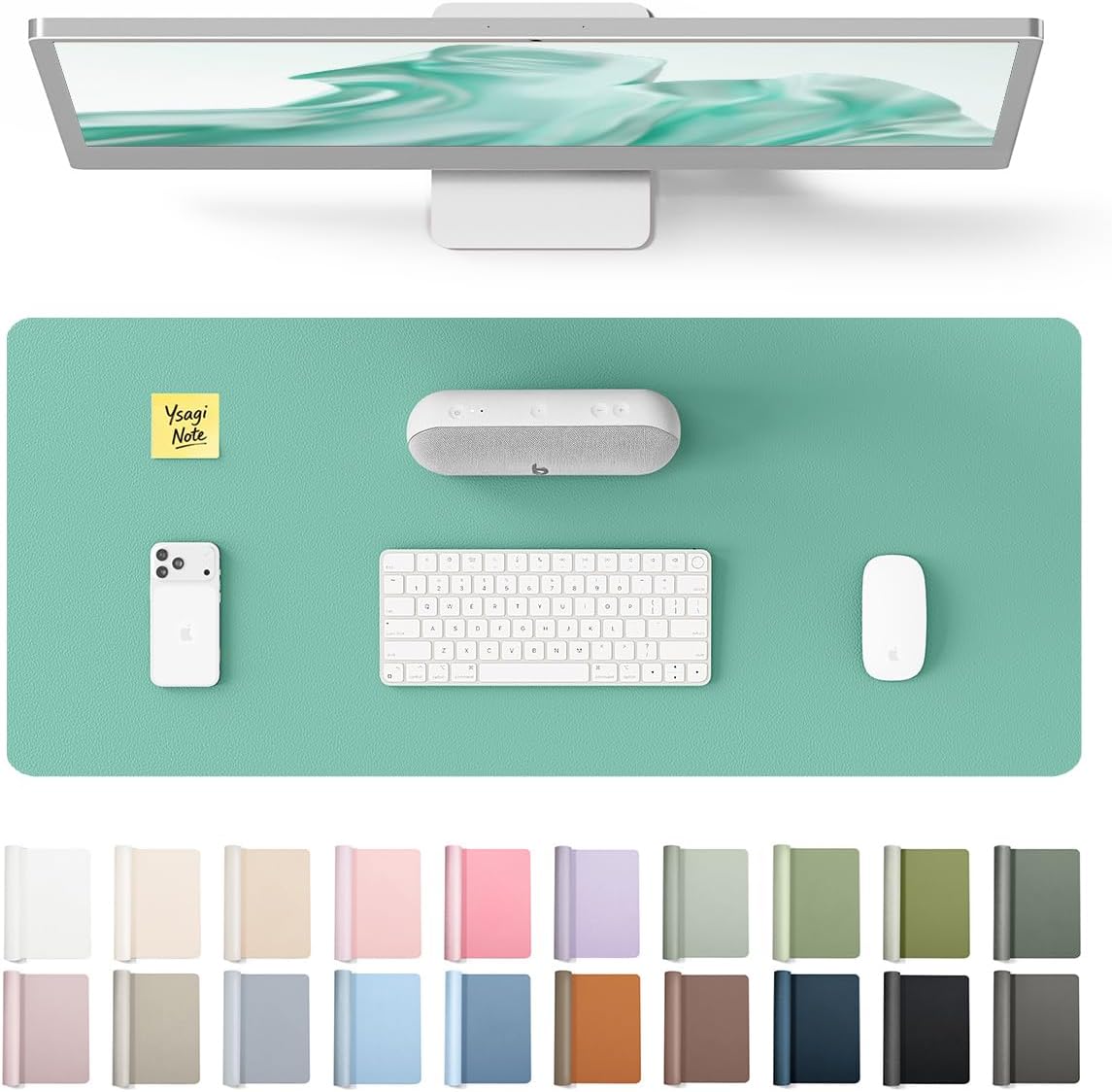YSAGi Leather Office Desk Pad Protector, Large Mouse Pad, Non-Slip, PU Leather, Laptop Desk Blotter, Waterproof Writing Pad for Office and Home, Black, 23.6" x 13.8" - Colors A