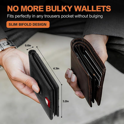 Wallet for Men Slim RFID Blocking Bifold Carbon Fiber,Minimalist Small Compact Front Pocket Credit Card Holder,Thin Mens Leather Wallets Smart Security With 2 ID Windows 1 Cash,Birthday Gifts for Men