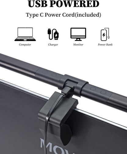 RGB Monitor Light Bar with Wireless Remote, Dual-Source Gaming Computer Lamp for Curved & Flat Monitors (0.39"-1.18"), Ambient Backlight, Stepless Dimming (Ra95), No Glare Desk Setup