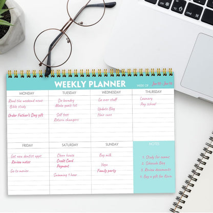 (3-Pack) Weekly Planner - 7" x 10" Weekly Pad Organizers Habit Tracker Journal for Man & Women, 52 Sheets, 100gsm Paper, Undated Weekly To Do List Notepad with Your Life, Teal