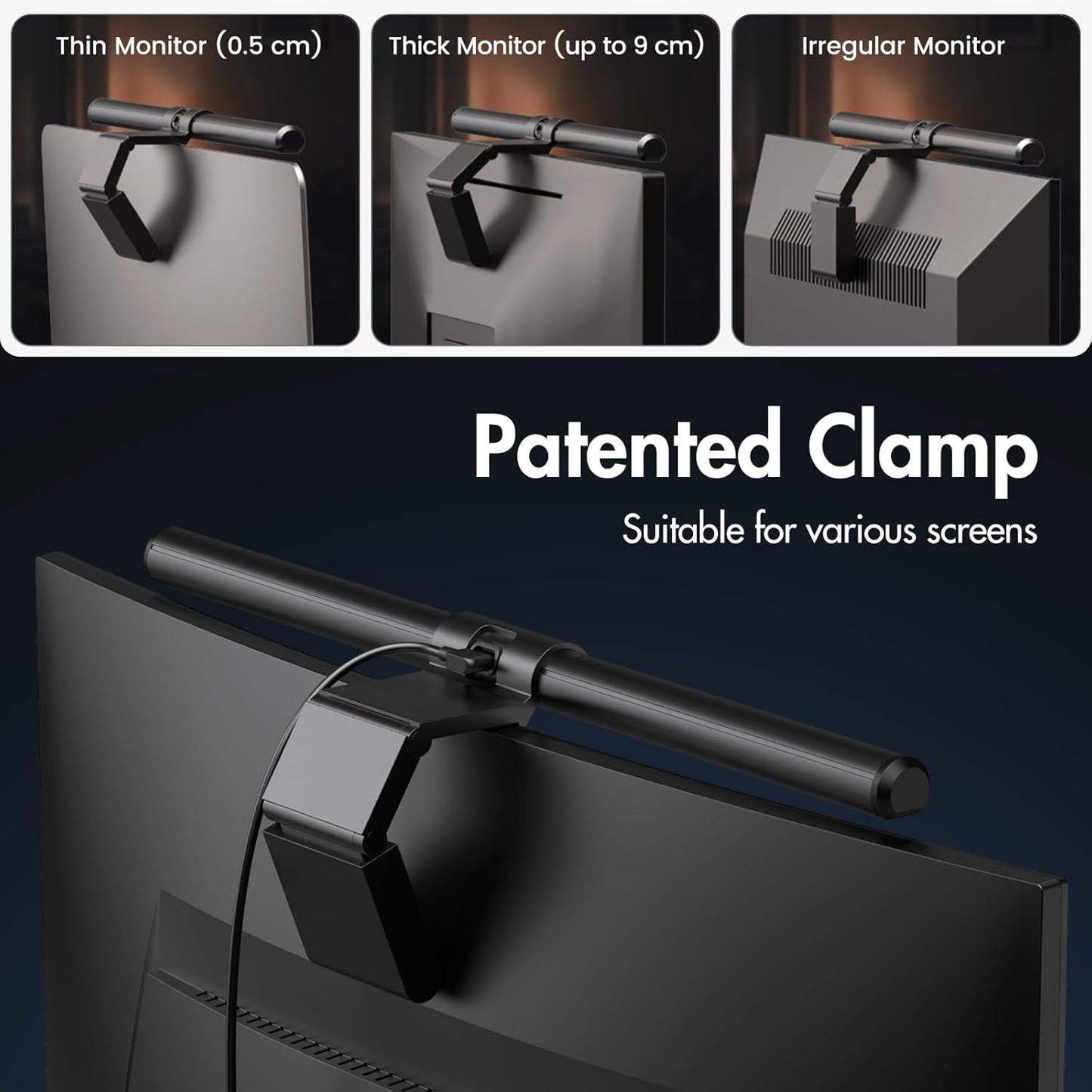 Quntis Monitor Light Bar with Remote, Fit for Curved Monitors/Camera Base, Eye-Care Computer Screen Light Bar, Auto-Dimming Dimmable Work Office Gaming Desk Lamp, Gray