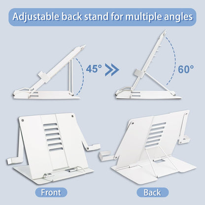 Metal Desk Book Stand for Reading with Adjustable Clips, Hands-Free Foldable Book Holder for Kids, Portable Document Stand for Desk, Display Stand for Recipes, Cookbooks, Tablets - Black