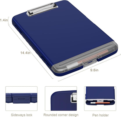 Piasoenc Clipboard with Storage, 8.5 x 11 Organization Box with Pen Holder and A4 Legal Paper Folder, Folio & Side-Opening, Low Profile Clip,for Nurses,Teachers, Size 14 x 9.6 x 1.2 in, Black