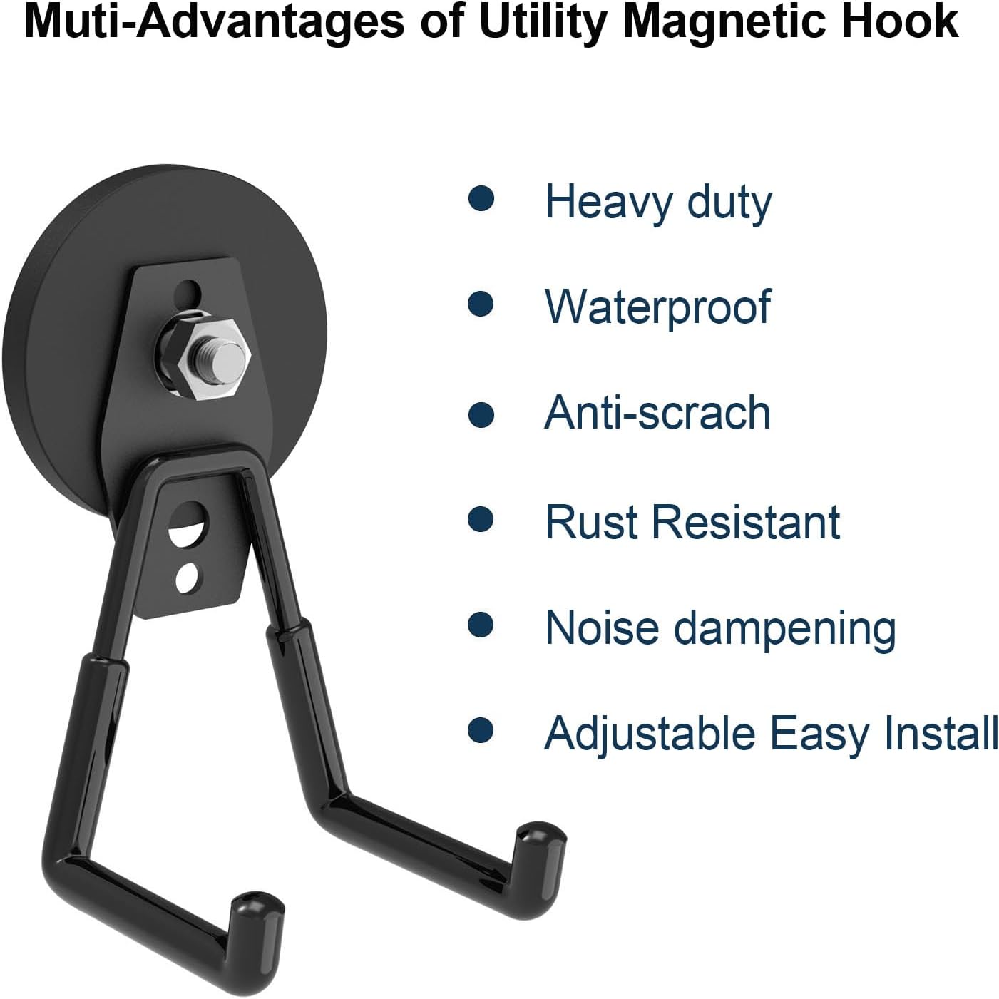 Heavy Duty Magnetic Hooks, Super Strong Garage Magnet Hooks, Magnetic Cable/Tool Holder with Anti-Slip Coating for Horse Trailer, Indoor & Outdoor Hanging Strong Black Magnetic Hook(4Pack)
