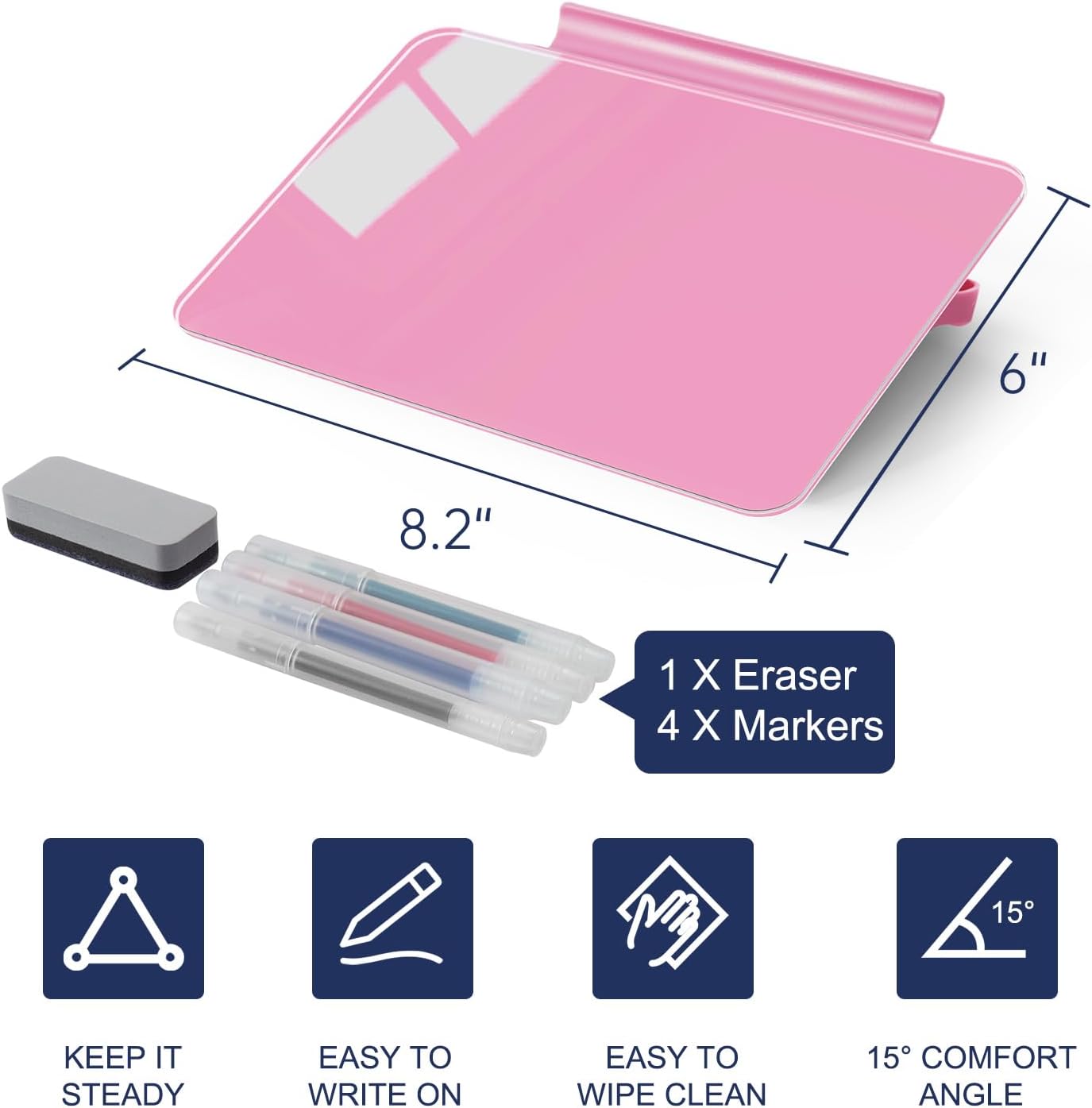 Small Desktop Glass Dry-Erase Whiteboard - 8 X 6 Inches Tabletop Easel Whiteboard with Stand, Desk Board Buddy for Artist, Teacher and Student