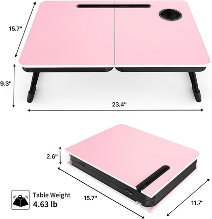 BUYIFY Foldable Laptop Bed Desk for Couch, Sofa - Large Lap Desk Tray Table with Cup Holder and Tablet Slot - Portable Notebook Stand for Eating, Writing, Studying and WFH -NEW-006-USA Original Patent