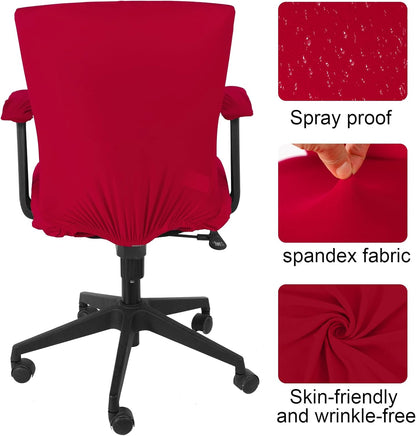 Tallew 4 Pcs Office Chair Covers Set Computer Universal Protective Stretchable Chair Seat Covers Desk Armrest Cover Pads Office Cushion Backrest for Rotating(Regular,Black)