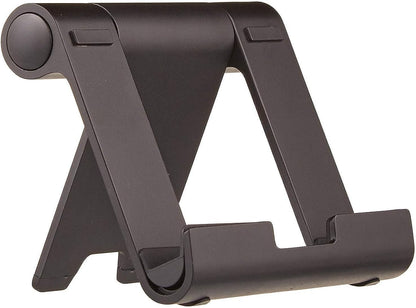 Amazon Basics Multi-Angle Portable Foldable Stand for Tablets, E-Readers and Phones, Non-Slip Desktop Holder for iPads, iPhones, Kindles, Hands-Free Viewing - Silver