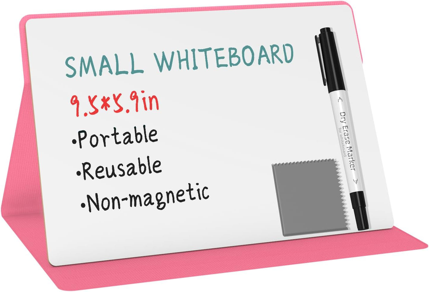 Portable Small White Board,Reusable Dry Erase Board with Stand,Desktop Whiteboard for Office Meeting Bussiness Home 9" x 6" with Marker, Wipe Cloth (Black)