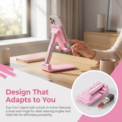 Phone Stand, PhoneHolder for Desk Anti-Slip Cute OfficeAccessories Forldable Cell PhoneHolder Compatible with iPhones, AllMobile Phones, White-Silver, Pro