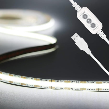 PAUTIX COB LED Strip Lights 5V USB Powered Dotless Super Bright Dimmable LED Lights 3000K Warm White 6.56ft TV Backlights,Flexible 3M Adhesive Under Cabinet Light for Bedroom,Kitchen,Shelf Lighting