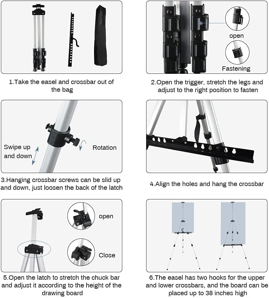 Art Easel Stand for Painting and Sign - RRFTOK 17 to 66 Inch Adjustable Aluminum Tripod Easels for Display, Portable Canvas and Poster Stand with Carry Bag for Beginners, Students and Classroom Use