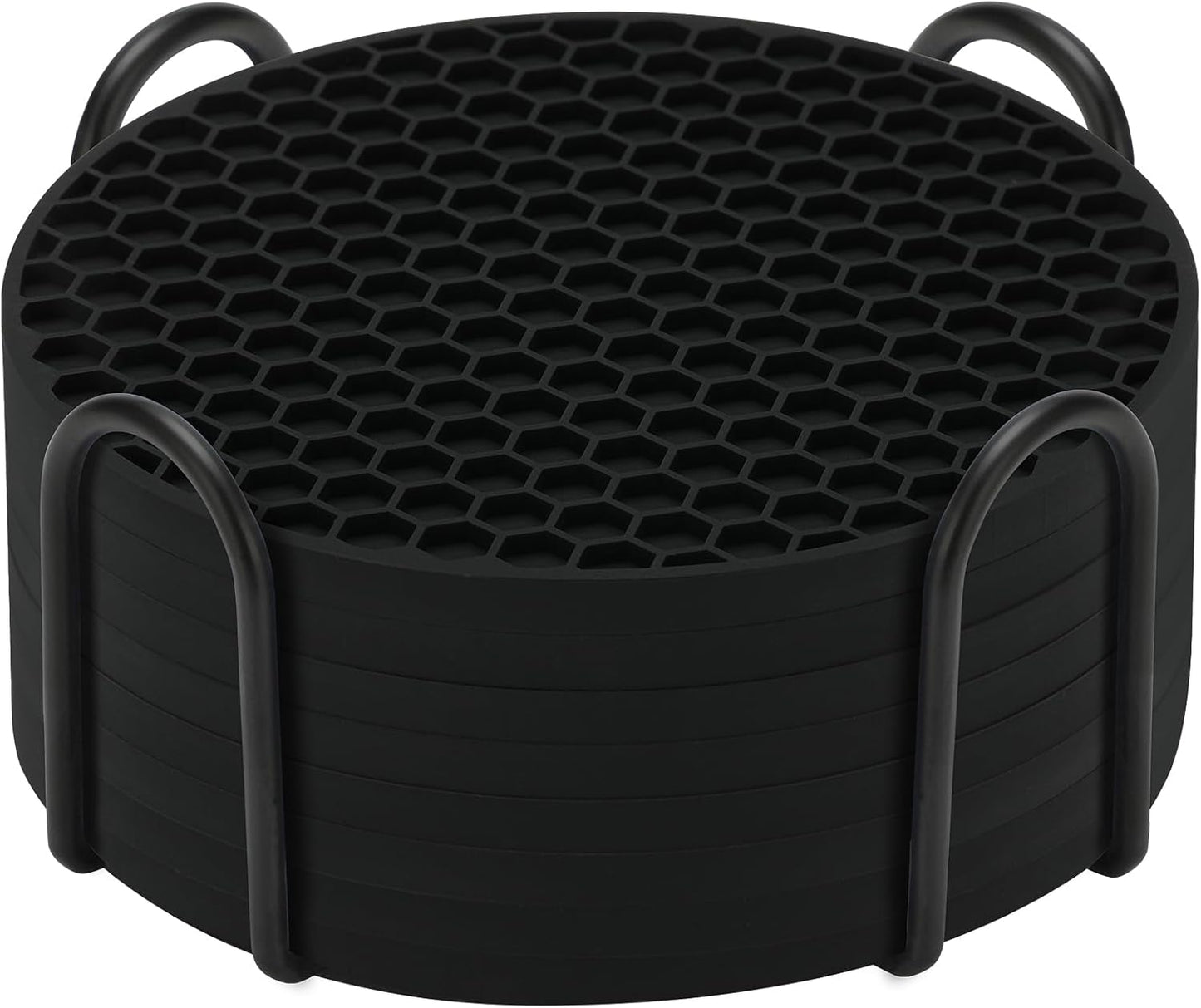 TWTLi Silicone Coasters Set of 8 with Holder,Coasters for Drinks,Beer,Coffee Coasters,Suitable for Kinds Cups,Hot or Cold,Anti-SLI,Non-Stick,Anti-Overflow Tabletop Protection and Decor (8 Pcs, Black)