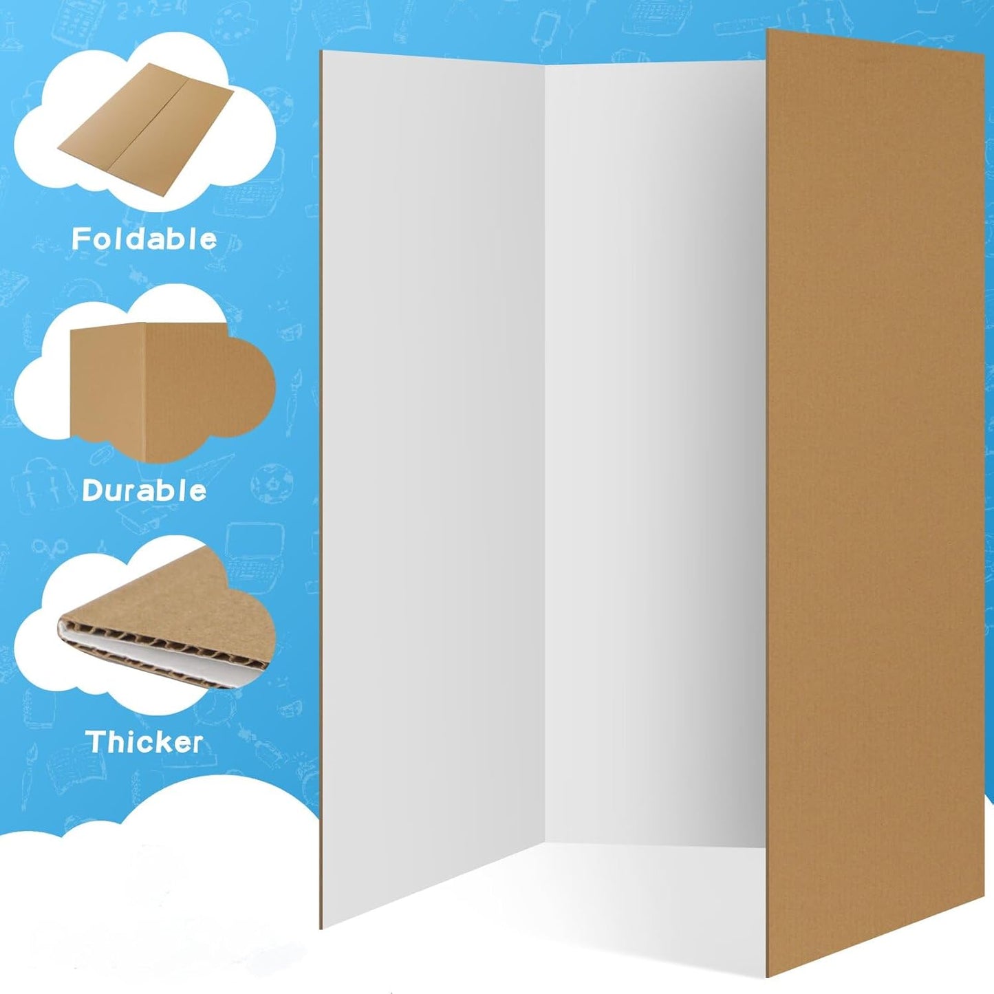 VinTS 8 PCS 36" x 48" Trifold Poster Board White Trifold Foldable Display Poster Board for School Projects, Science Fair,Graduation Exhibitions