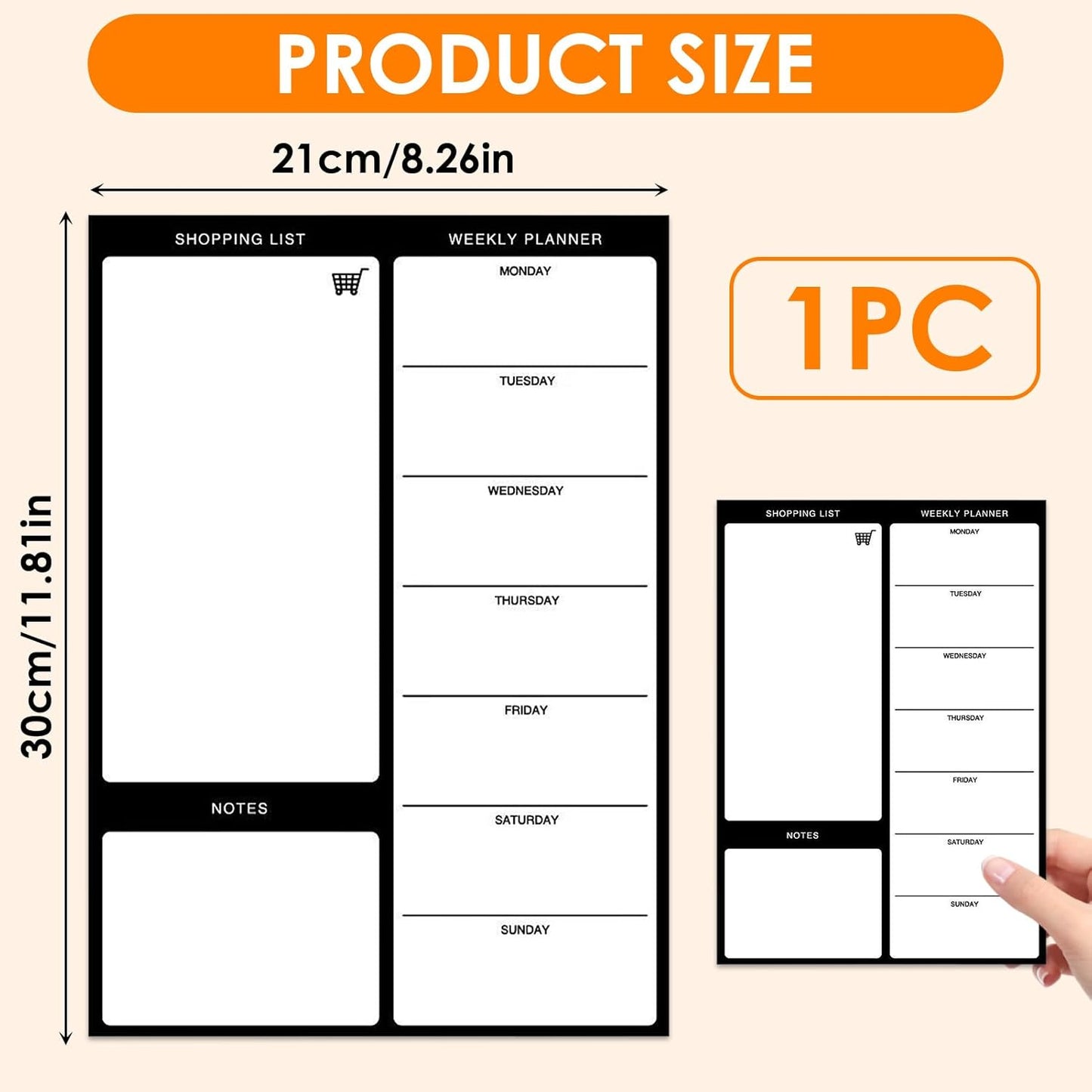 Magnetic Weekly Meal Planner for Refrigerator, 8x12'' Dry Erase Menu Board, Stain Resistant Whiteboard, Strong Magnetic Backing, Ideal for Families, Students, Roommates, Notes, Grocery Lists (A)